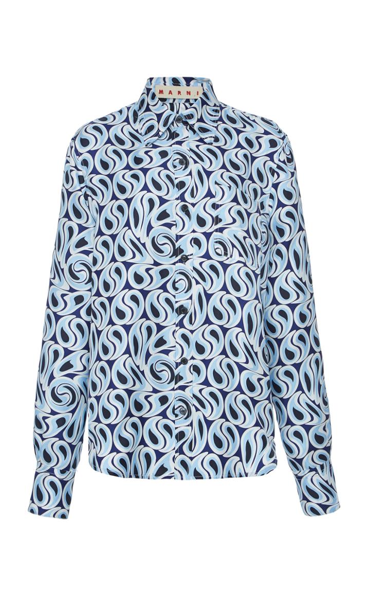 Marni Long Sleeve Woven Silk Blouse