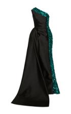 Elizabeth Kennedy One Shoulder Color Block Gown With Sequin Embroidery