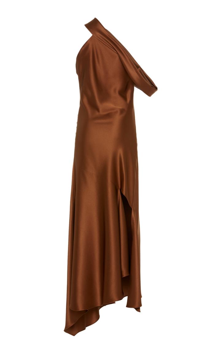 Cushnie Asymmetric On- Shoulder Silk Dress