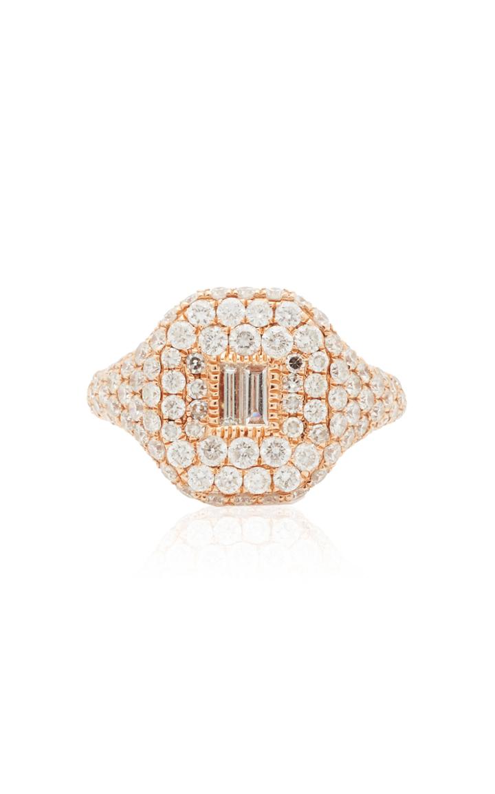 Moda Operandi Shay 18k Rose Gold Essential Pave Pinky Ring With Baguette Diamond Cen
