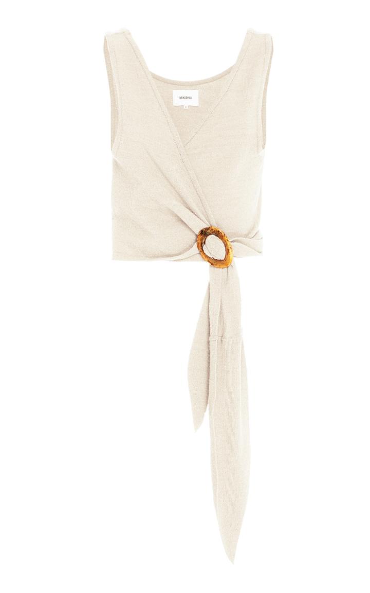 Nanushka Liz Caramel Terry Knit Wrap Top