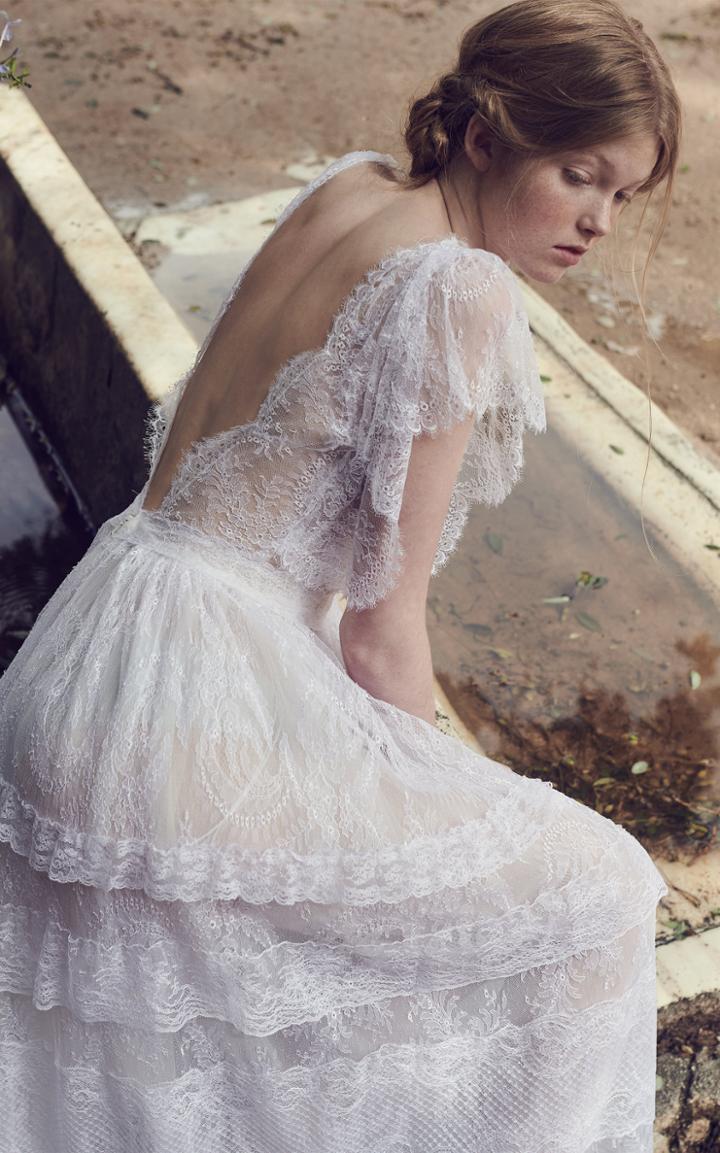 Costarellos Bridal Neoromantic Angel Sleeve Tiered Tulle Dress