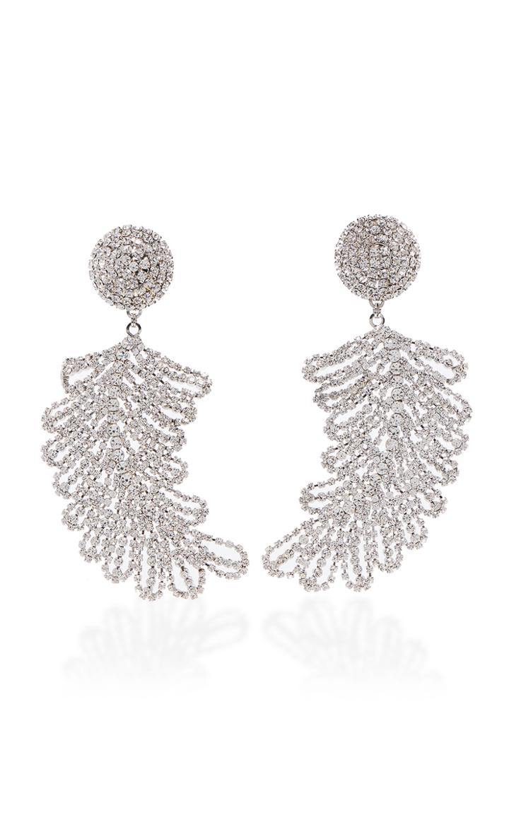 Alessandra Rich Crystal And Brass Feather Clip Earrings