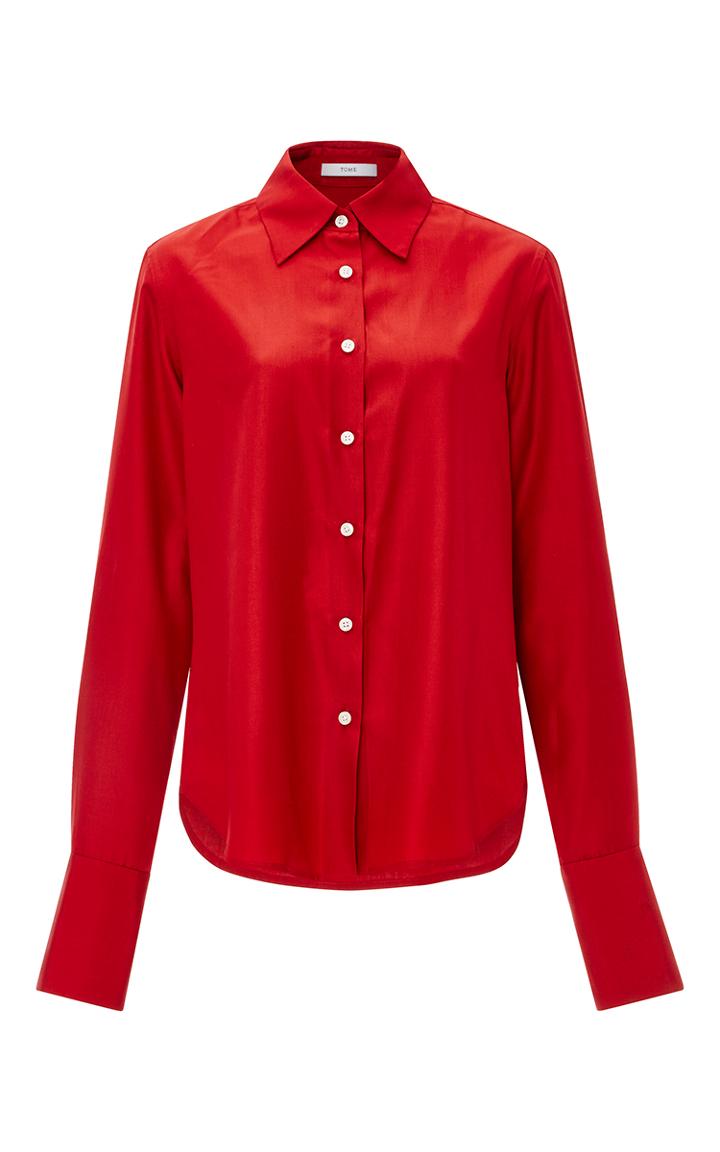 Tome Red Classic Silk Wide Cuff Shirt