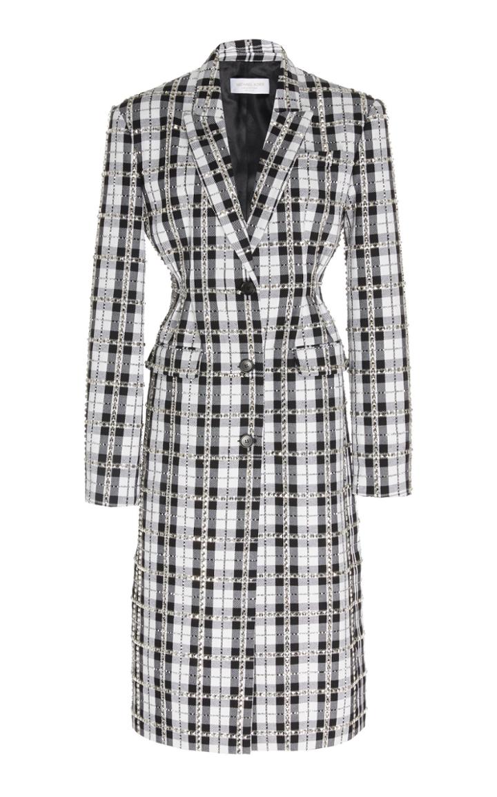 Moda Operandi Michael Kors Collection Embellished Tartan Cotton-blend Coat Size: 2