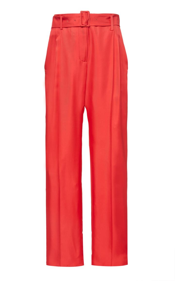 Sally Lapointe Belted Silk-satin Straight-leg Pants