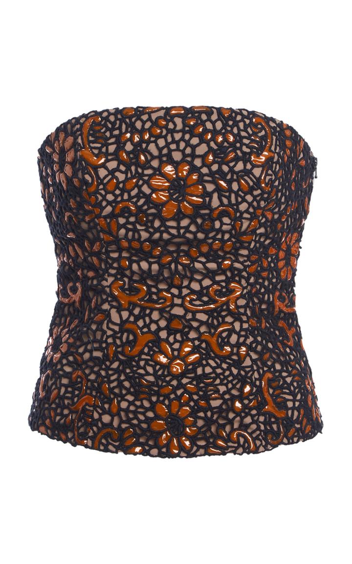 Moda Operandi Moschino Embroidered Strapless Vinyl Top Size: 38