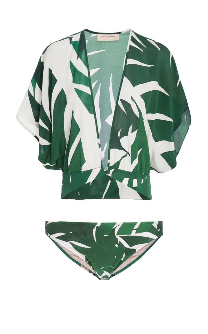 Adriana Degreas Geometric Foliage Blouse And Bottom Set