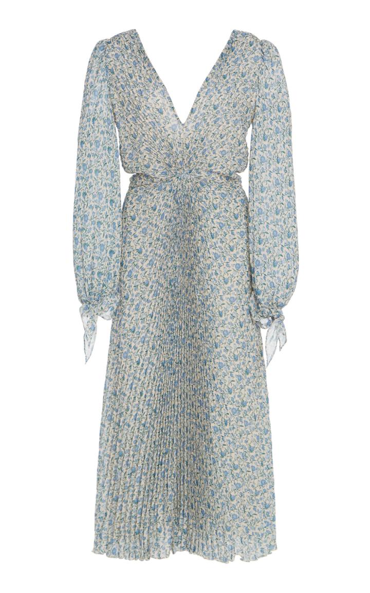 Luisa Beccaria Pleated Micro Floral Midi Dress