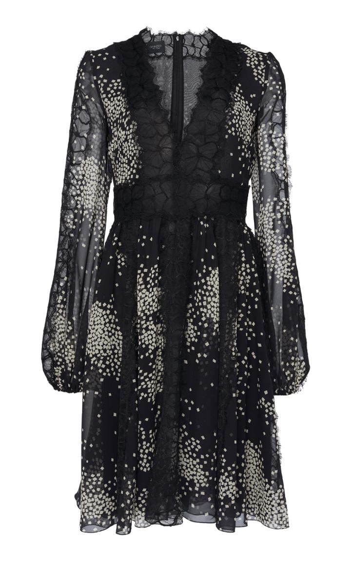 Giambattista Valli Lace-paneled Printed Silk-chiffon Dress