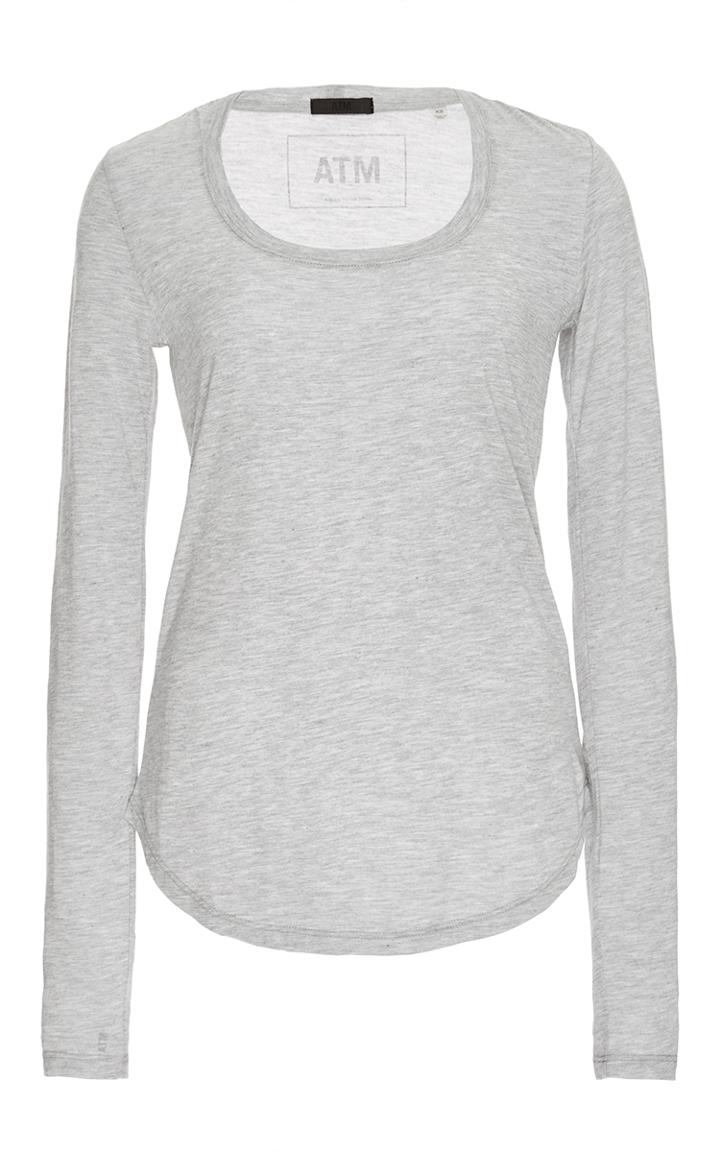 Atm Grey Long Sleeved Scoop Neck Sweetheart Shirt