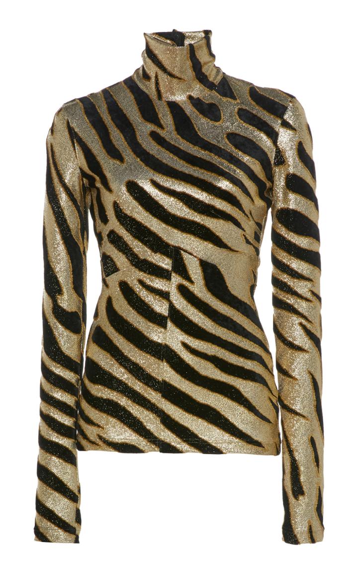Paco Rabanne Tiger-print Lurex Mock Neck Top