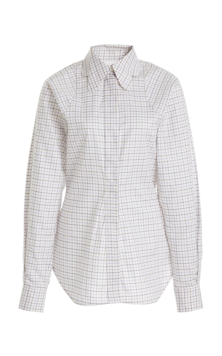 Moda Operandi Victoria Beckham Collar-detailed Tapered Checked Poplin Shirt