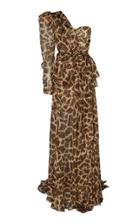 Dundas Silk Giraffe Print One Shoulder Gown