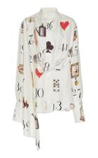 Monse Numbers Print Silk Draped Blouse