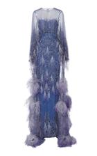 Pamella Roland Sequined And Feather Cape-overlay Gown