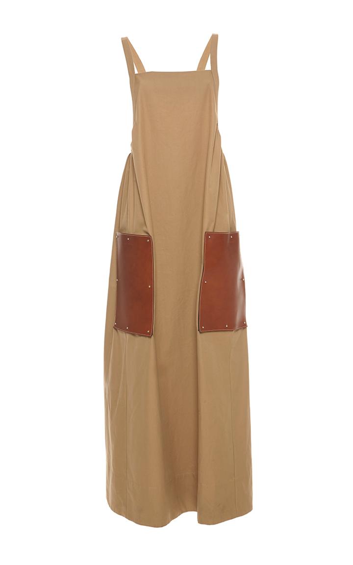 Erika Cavallini Celestin Khaki Leather Maxi Dress