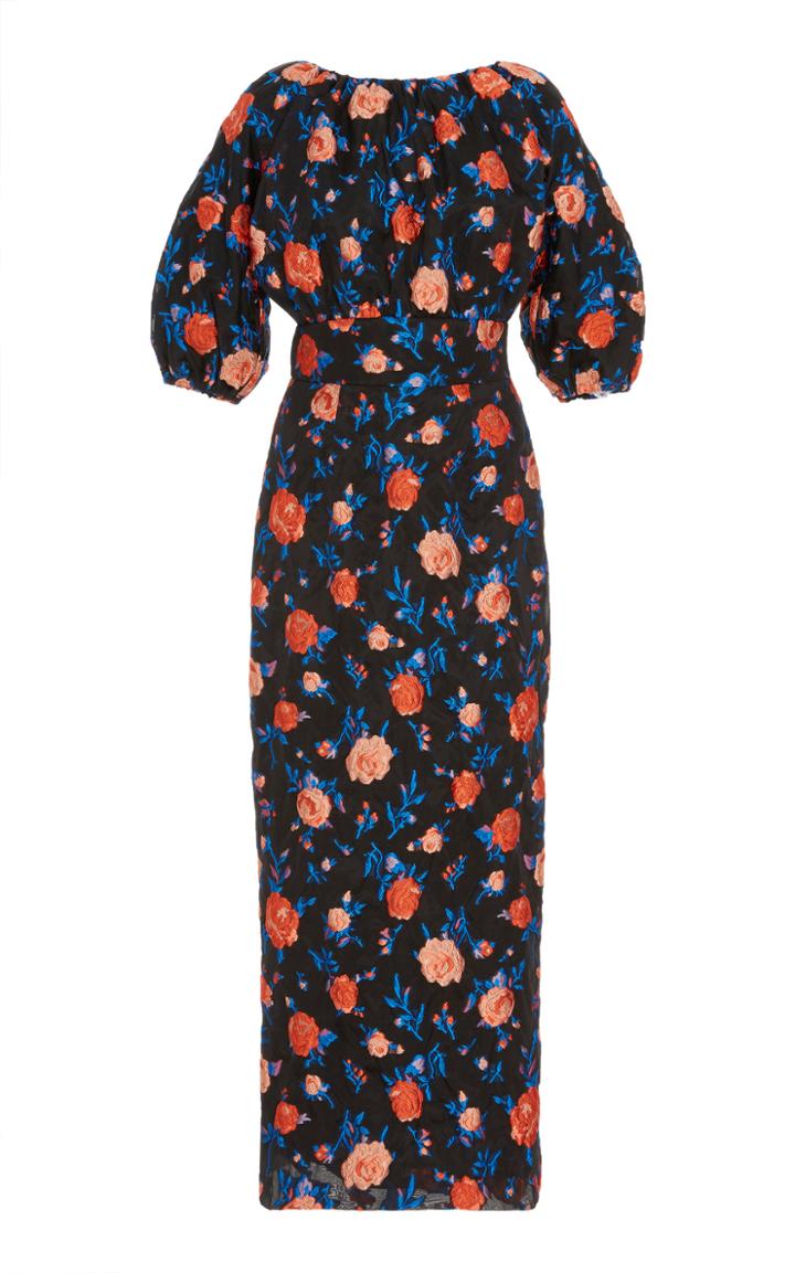 Lela Rose Floral-print Tie-detailed Jacquard Midi Dress