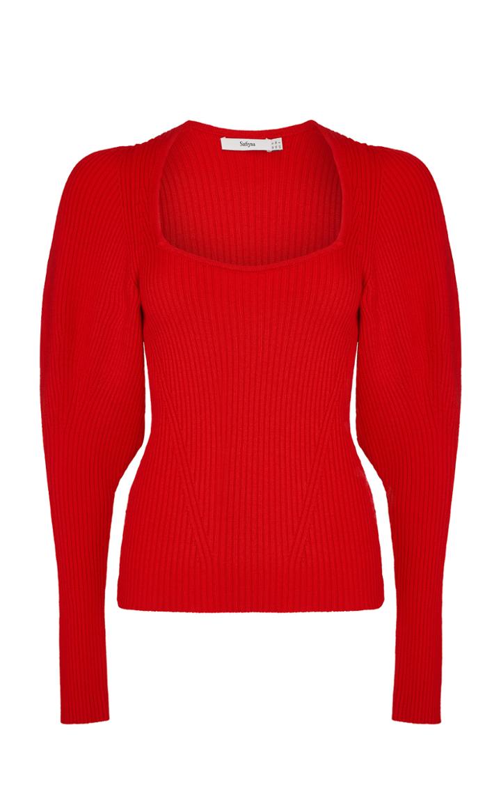 Moda Operandi Safiyaa Beryl Puff-sleeve Ribbed-knit Wool Top
