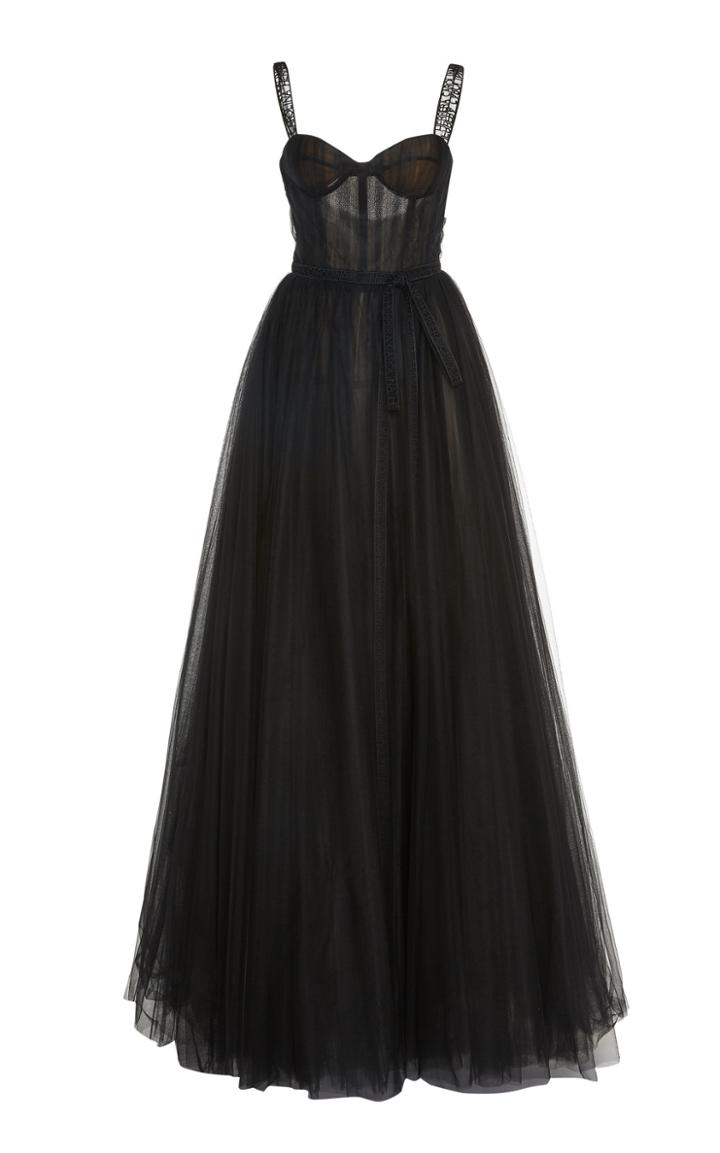 Carolina Herrera Tulle Gown With Logo Ribbon Straps