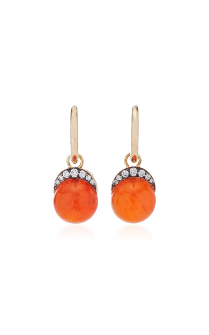 Noor Fares Mala Drop Earrings In Yellow Gold With Carnelian & Diamonds