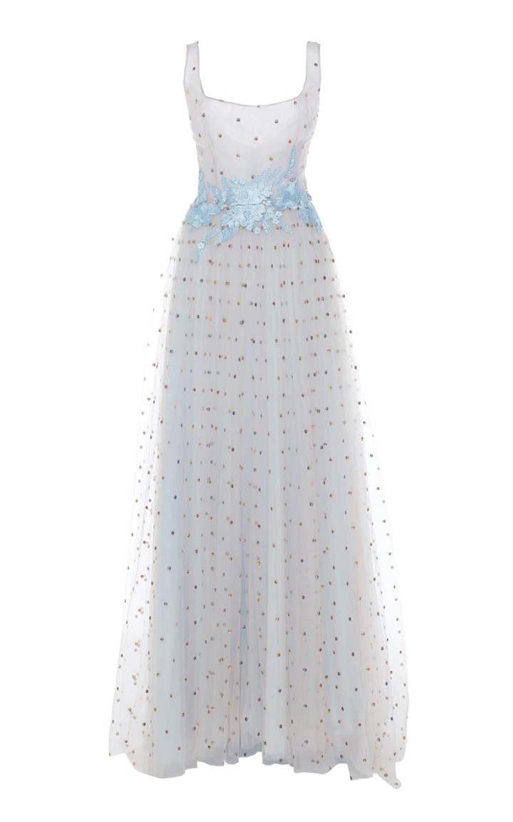 Costarellos Peplum Dot Tulle Gown