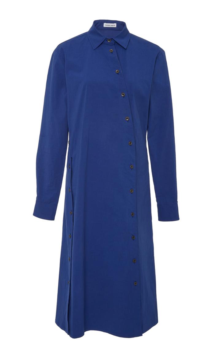 Tomas Maier Sporty Popline Asymmetrical Button Up Dress