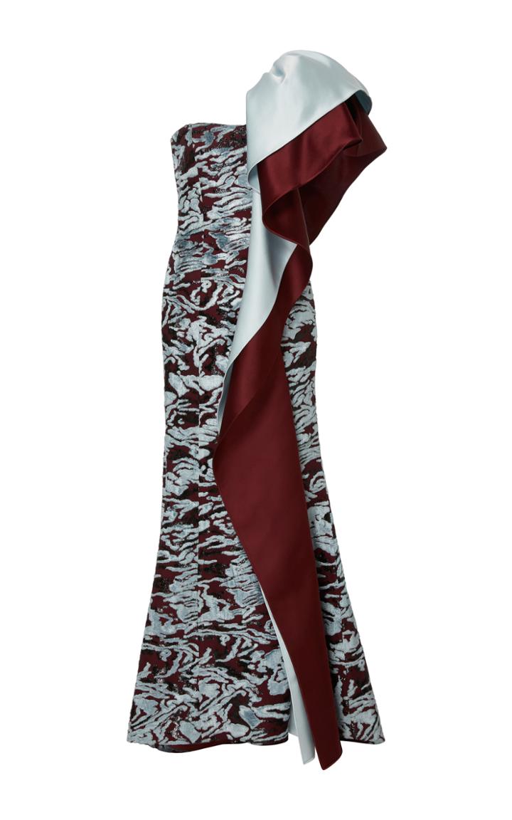 Elizabeth Kennedy Novelty Velvet Gown With Double Ruffle