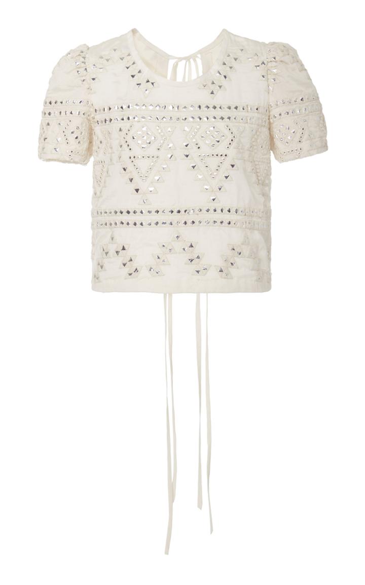 Alix Of Bohemia Jasmine Embroidered Silk And Cotton-blend Top