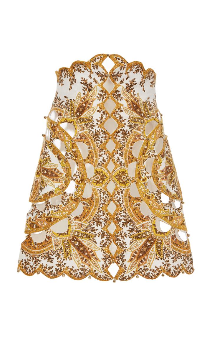 Zimmermann Zippy Golden Scallop Beaded Linen Mini Skirt