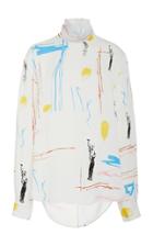 Cdric Charlier Abstract-print Asymmetric Satin Turtleneck Blouse