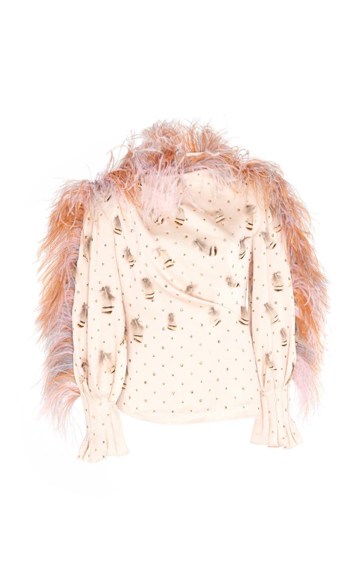 Peter Pilotto Embroidered Hammered Satin Drape Blouse