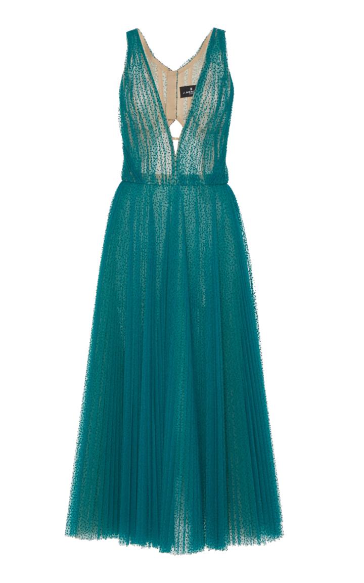 J. Mendel Embroidered Tulle Midi Dress