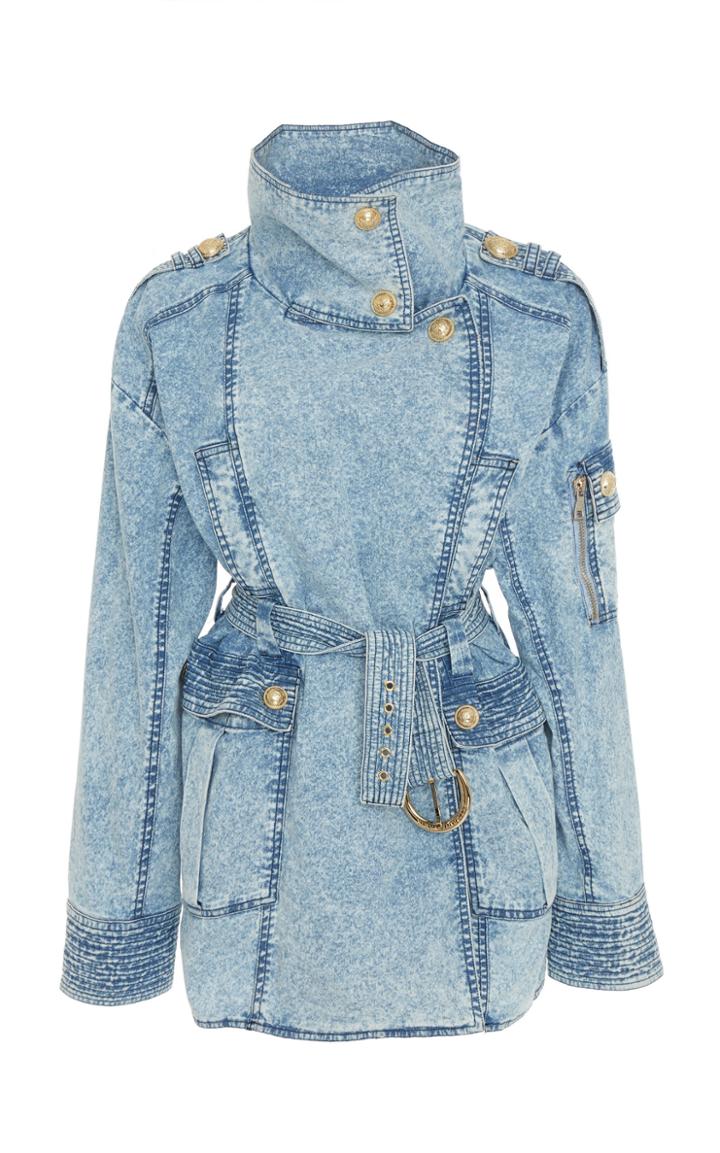 Balmain Belted Acid Wash Denim Jacket