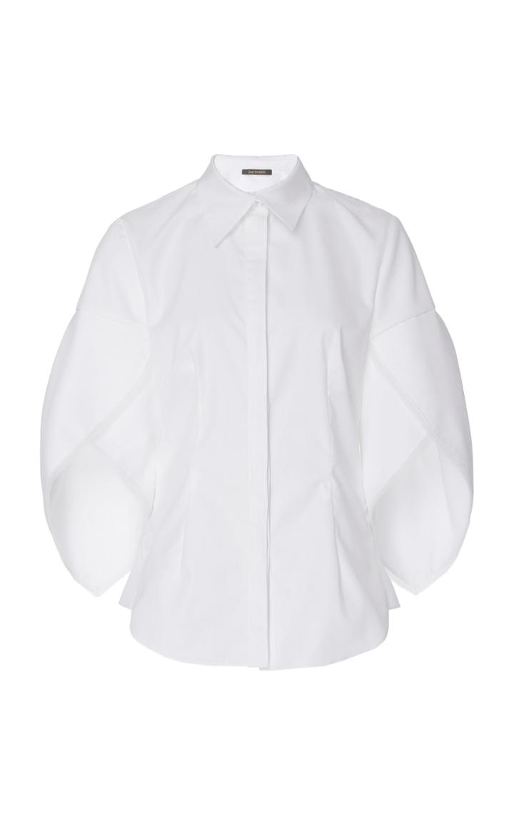 Zac Posen Button Down Cotton Shell Sleeve Shirt