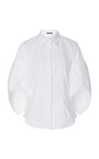 Zac Posen Button Down Cotton Shell Sleeve Shirt