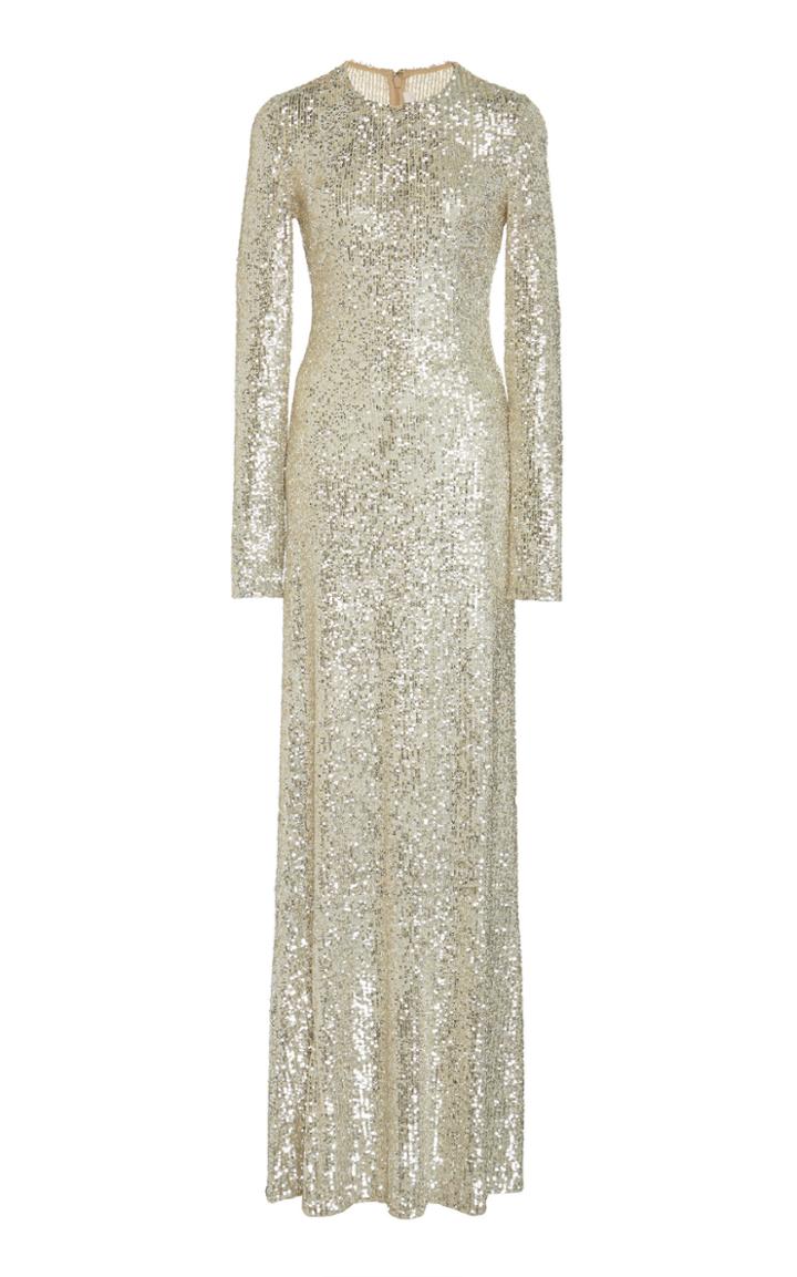 Naeem Khan Sequined One-shoulder Long Sleeve Gown