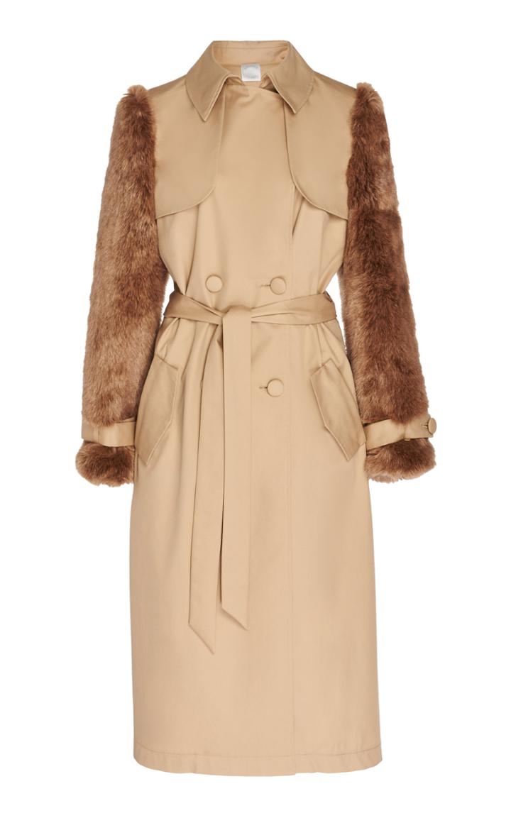 Huishan Zhang Lori Plisse Trench Coat With Faux Fur Sleeves