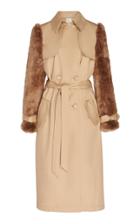 Huishan Zhang Lori Plisse Trench Coat With Faux Fur Sleeves