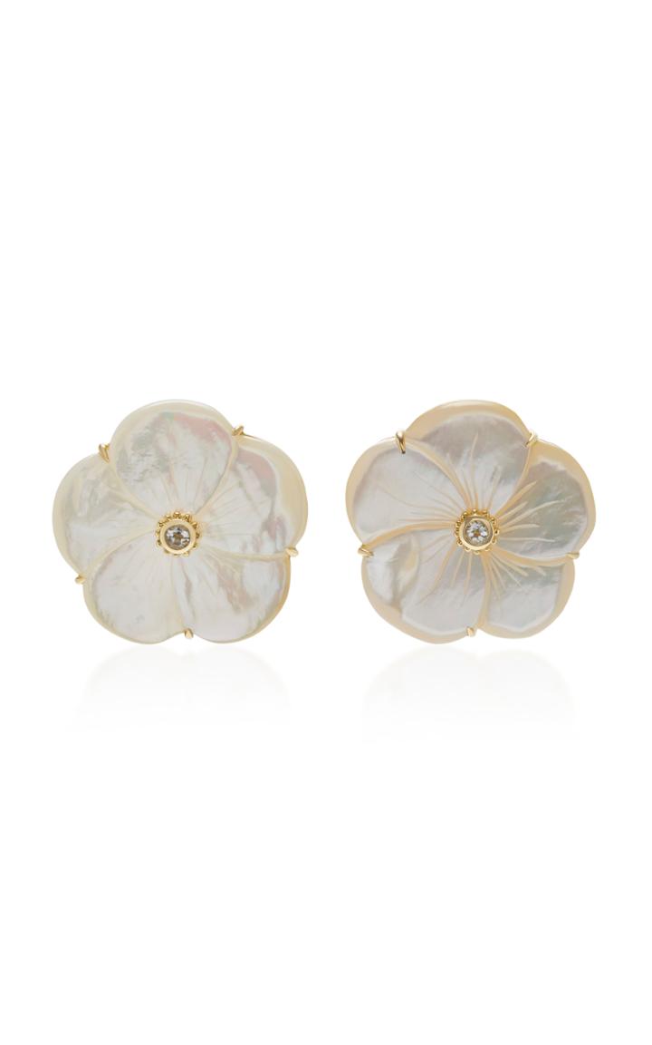 Bahina 18k Gold Mother Of Pearl And Green Amethyst Stud Earrings
