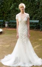 Costarellos Bridal V Neckline Flower Embellished Mermaid Gown