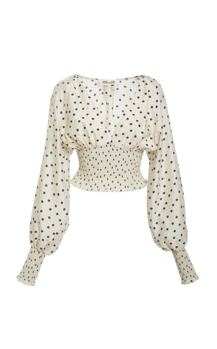 Diane Von Furstenberg Long Sleeve Smocked Blouse