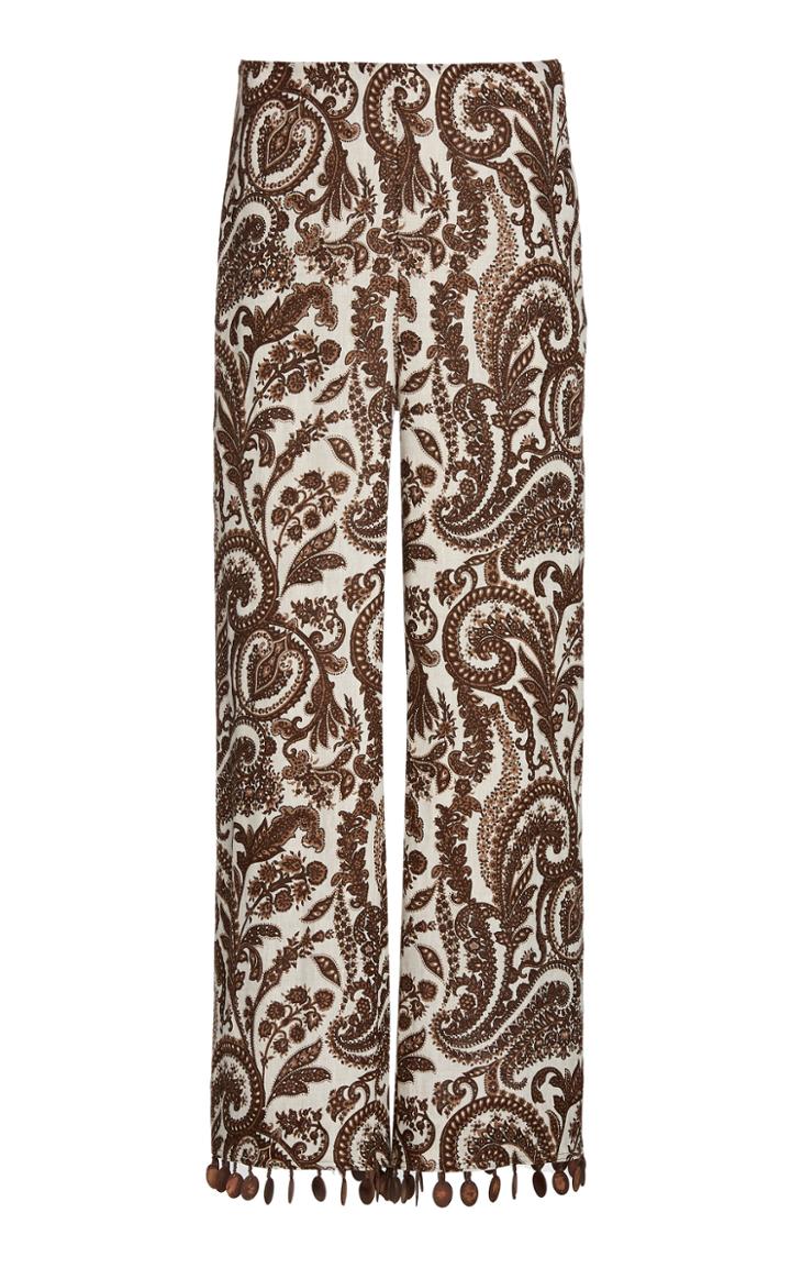 Rosie Assoulin Printed Fringed Linen Straight-leg Pants