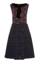 Anna Sui Braided Metallic Tweed Print-blocked Dress