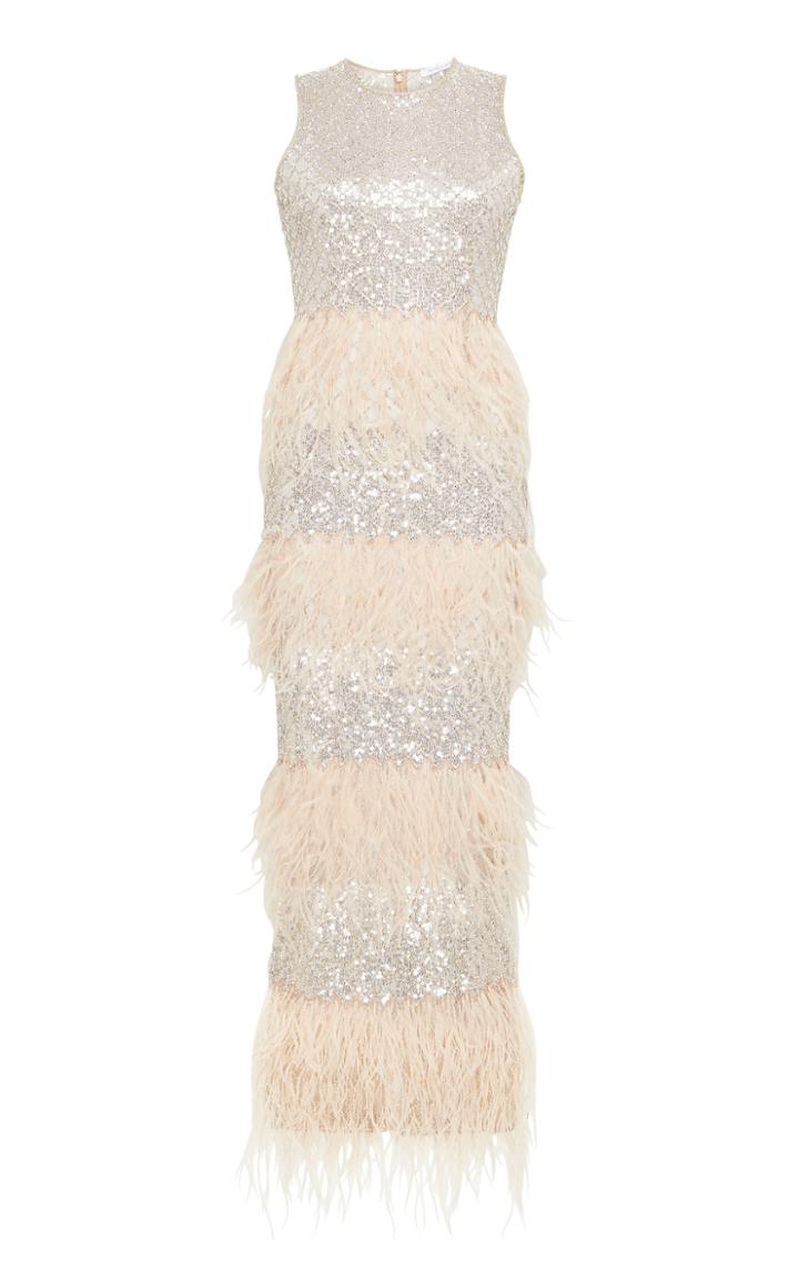 Rachel Gilbert Dixie Feather-embellished Georgette Gown