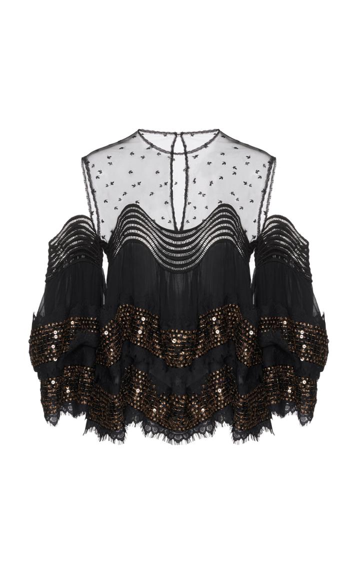Costarellos Illusion Ruffle Yoke Top