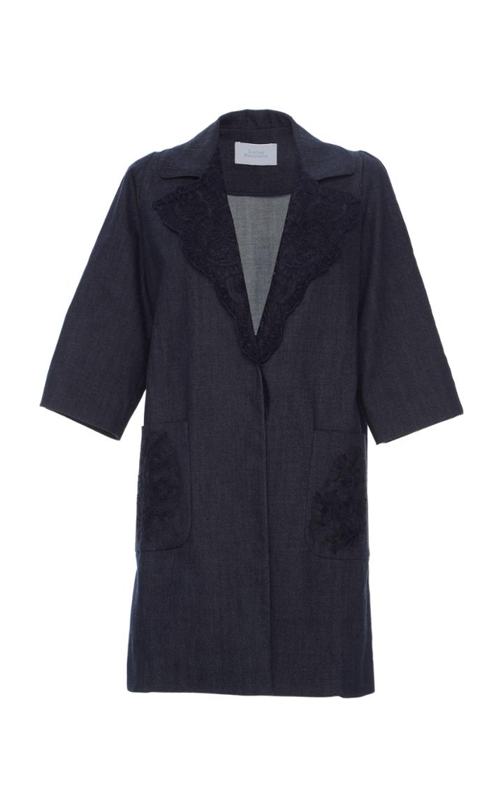 Luisa Beccaria Denim Coat With Lace Details