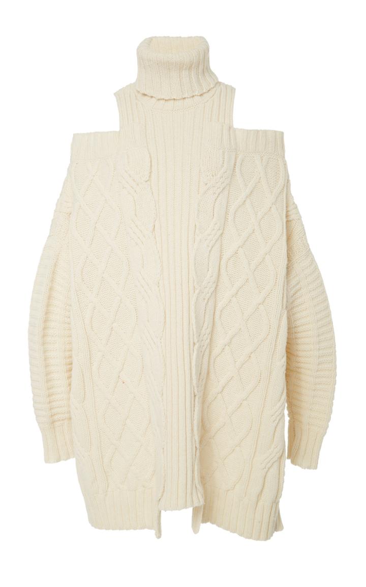 Monse Cold Shoulder Fisherman Wool Sweater