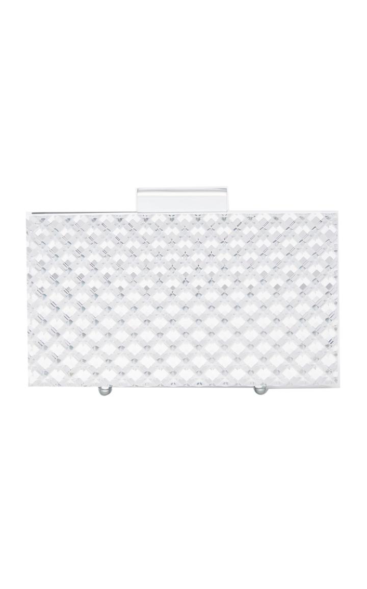 L'afshar Silver Crystal Cut Clutch