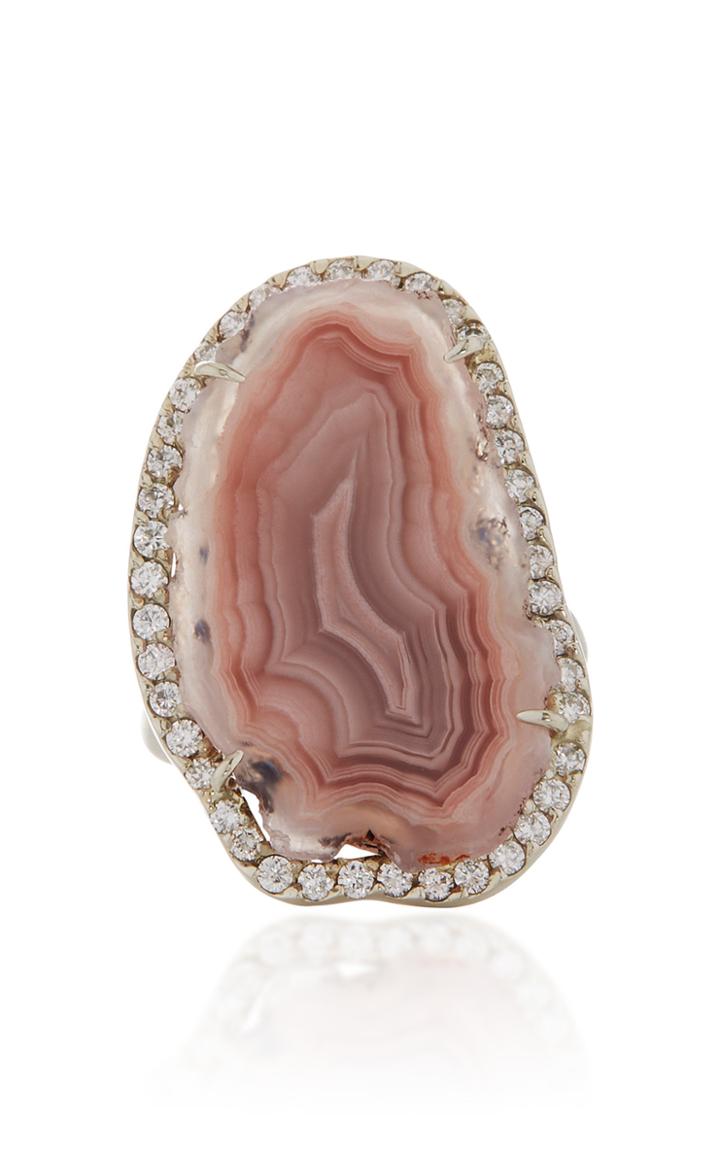 Kimberly Mcdonald One-of-a-kind Agate Ring With Diamonds Set In 18k White Gold